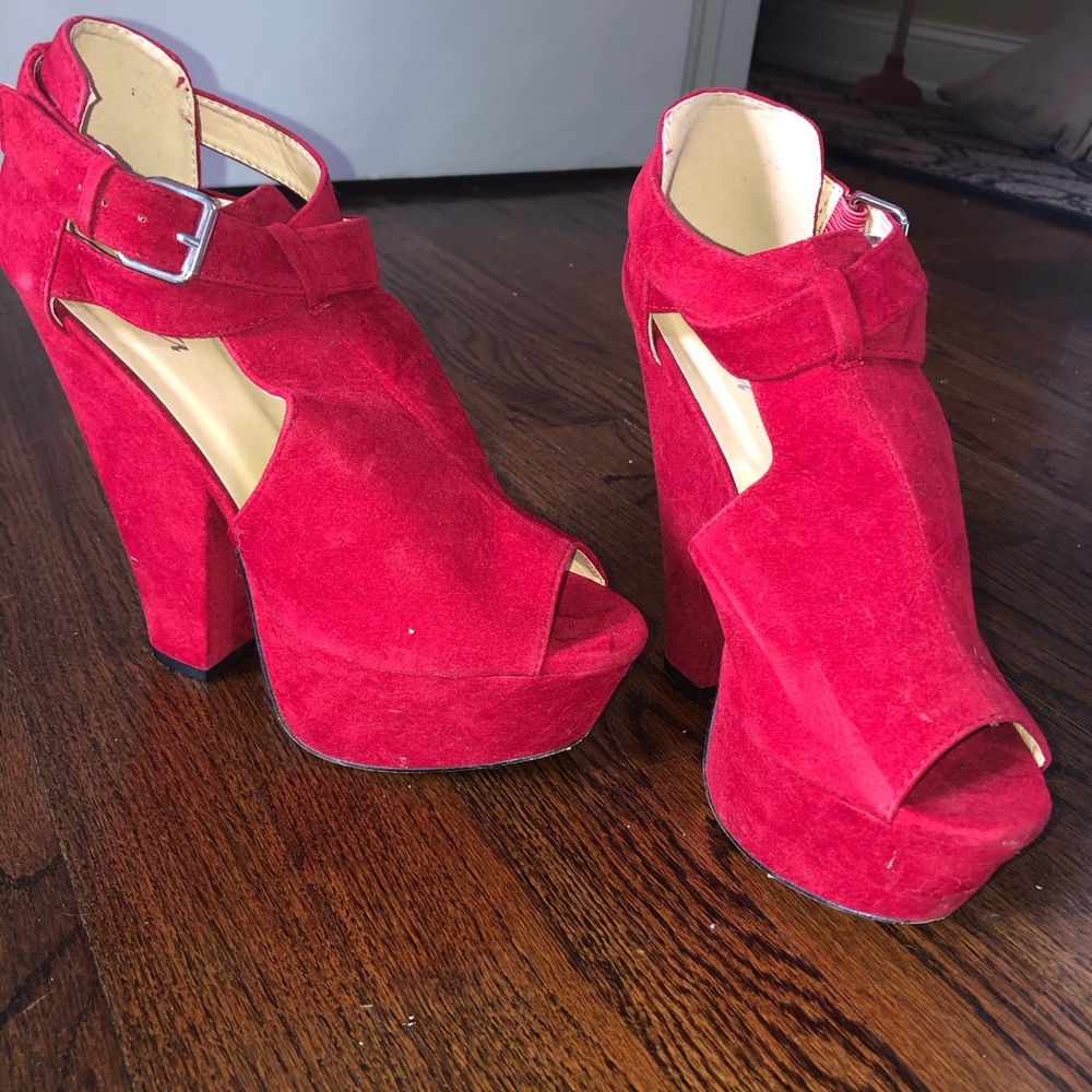 Red velvet heels